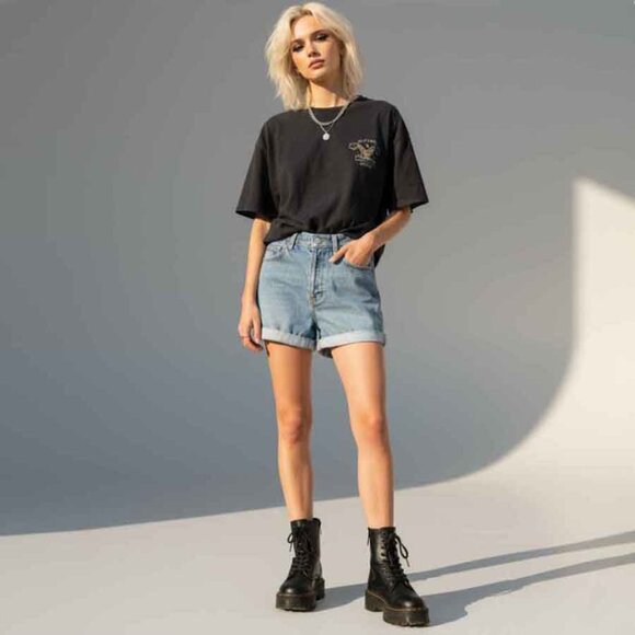 TOPSHOP ROLL CUFF HIGH RISE DENIM MOM SHORTS - Picture 1 of 8